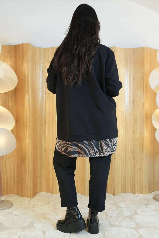 Oris 2 in 1 Pocketed Shirt Sweatshirt Leopard Black